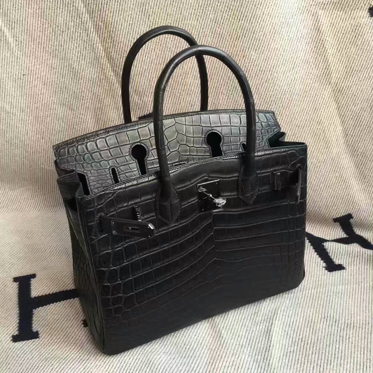 Sale Hermes Crocodile Matt Leather Birkin30cm Handbag in CK89 Black