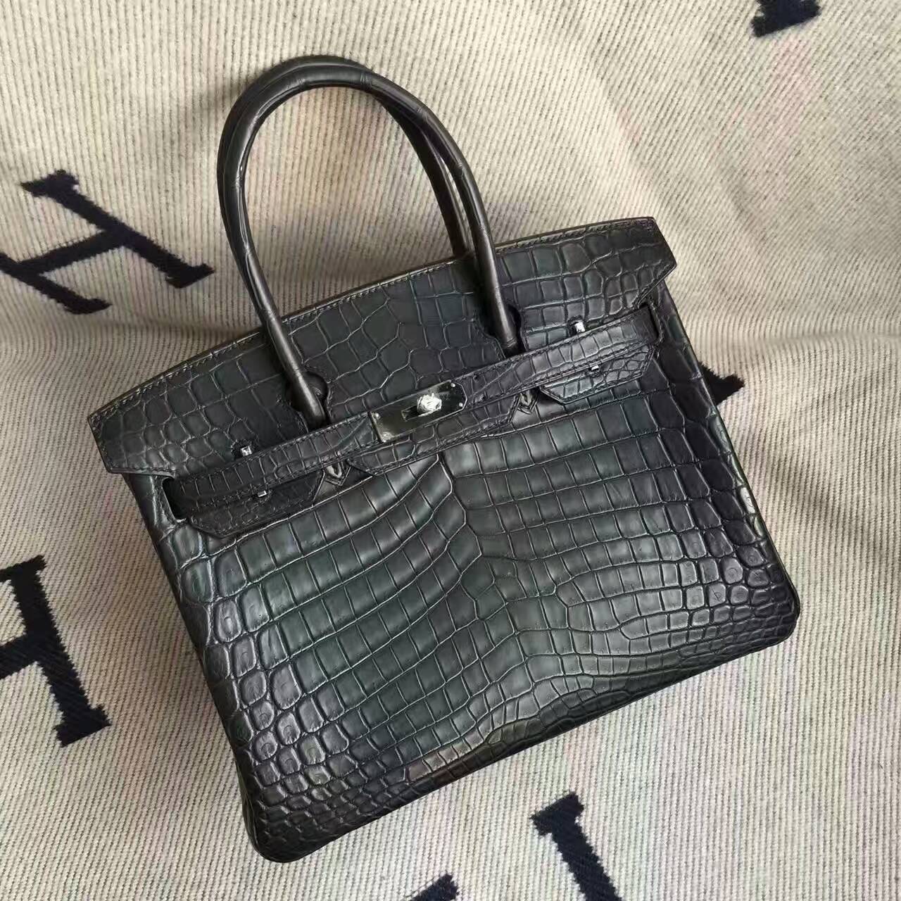 Sale Hermes Crocodile Matt Leather Birkin30cm Handbag in CK89 Black