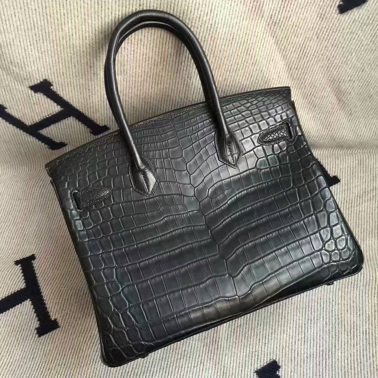 Sale Hermes Crocodile Matt Leather Birkin30cm Handbag in CK89 Black