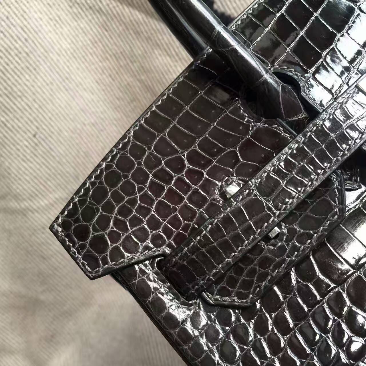 Discount Hermes 88 Graphite Grey Crocodile Shiny Leather Birkin Bag 30cm