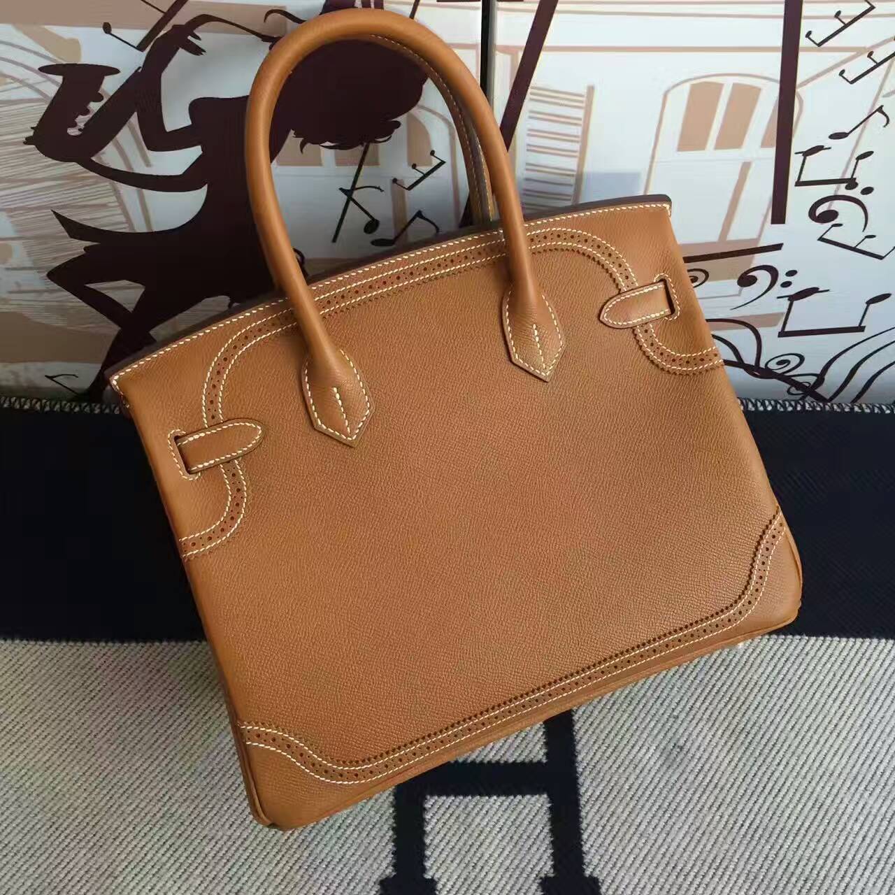 Luxury Hermes CK37 Gold Epsom Calfskin Leather Birkin30cm Handbag