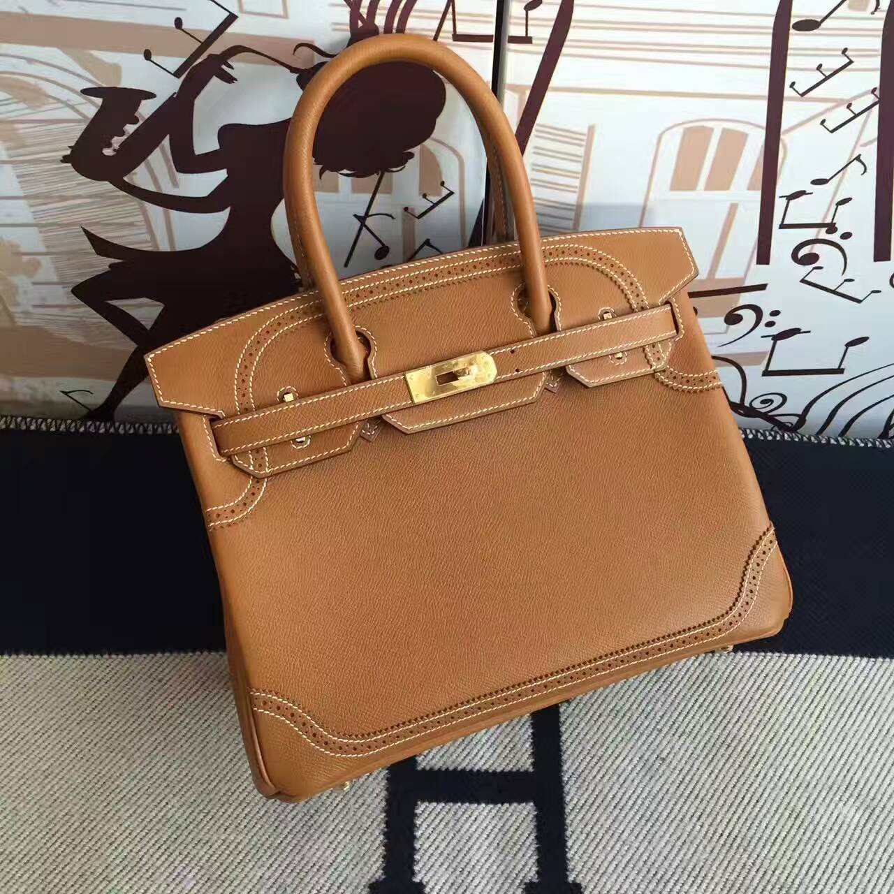 Luxury Hermes CK37 Gold Epsom Calfskin Leather Birkin30cm Handbag