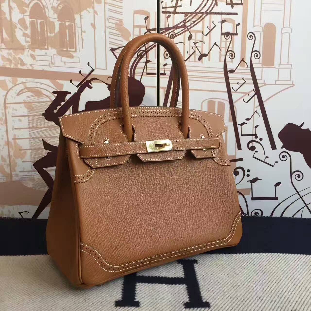 Luxury Hermes CK37 Gold Epsom Calfskin Leather Birkin30cm Handbag