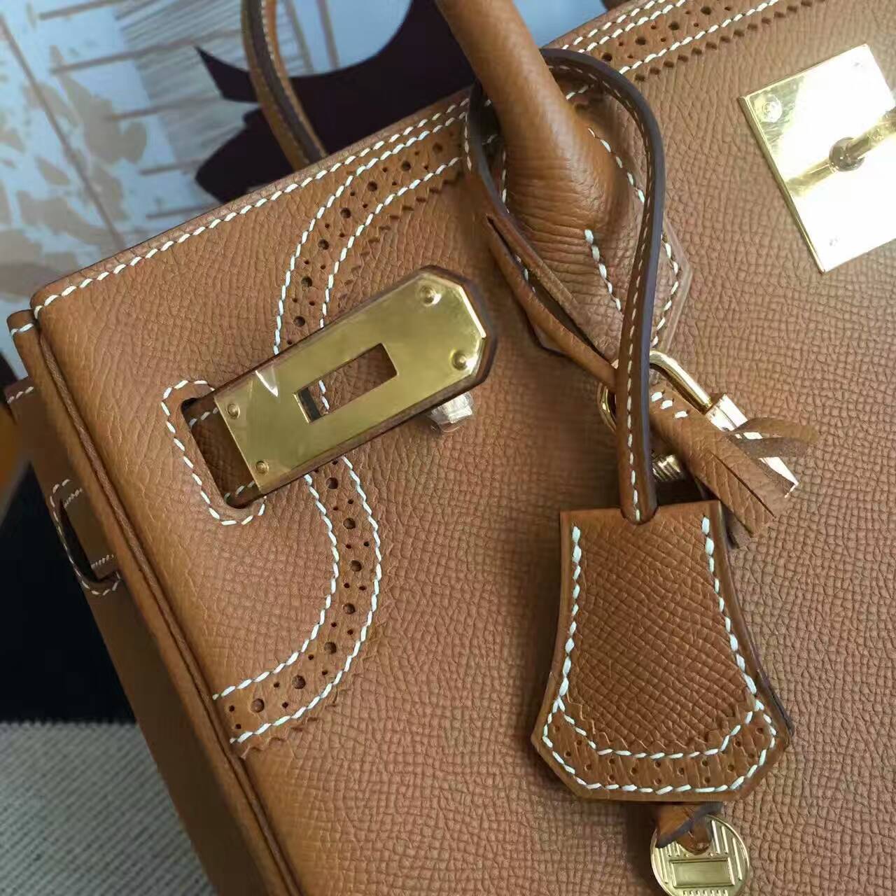Luxury Hermes CK37 Gold Epsom Calfskin Leather Birkin30cm Handbag