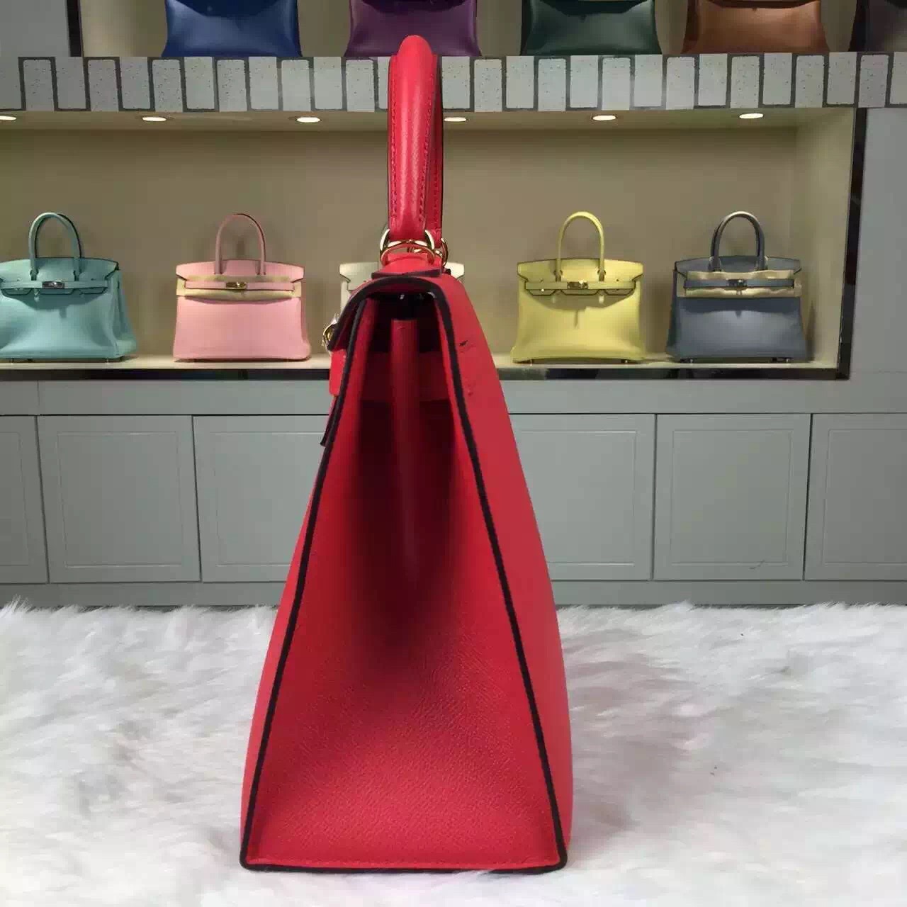 Hot Hermes Kelly Bag28CM 8V Orange Poppy Epsom Leather Gold Hardware