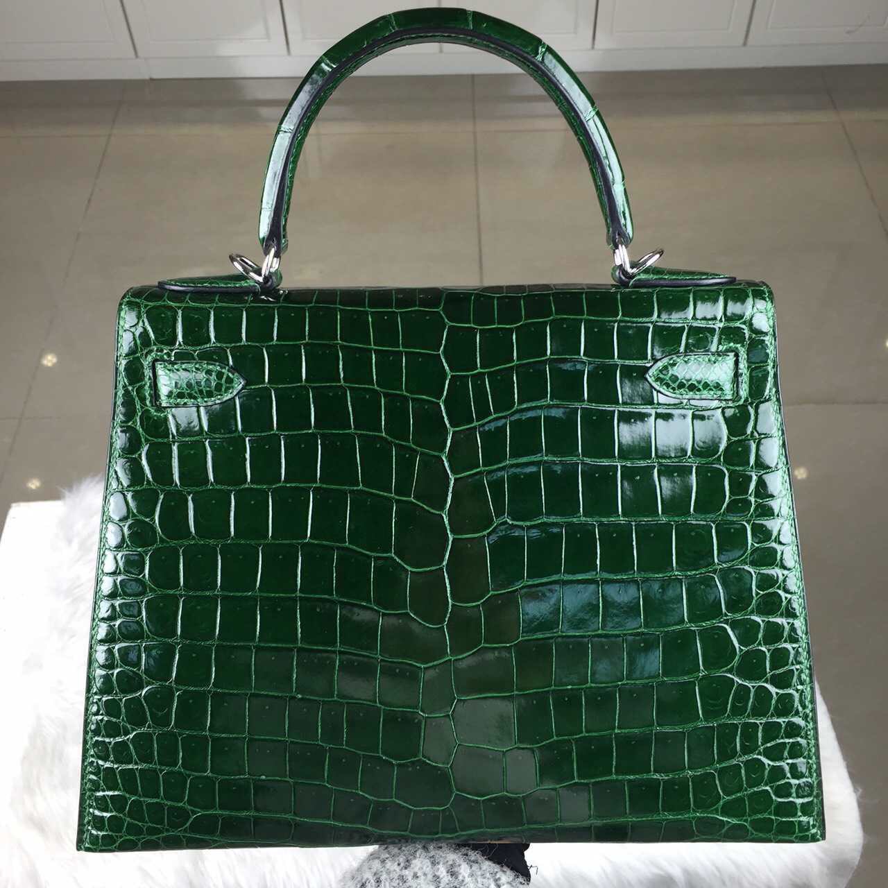 Fashion Hermes Kelly28 CK67 Vert Fonce Crocodile Porosus Leather