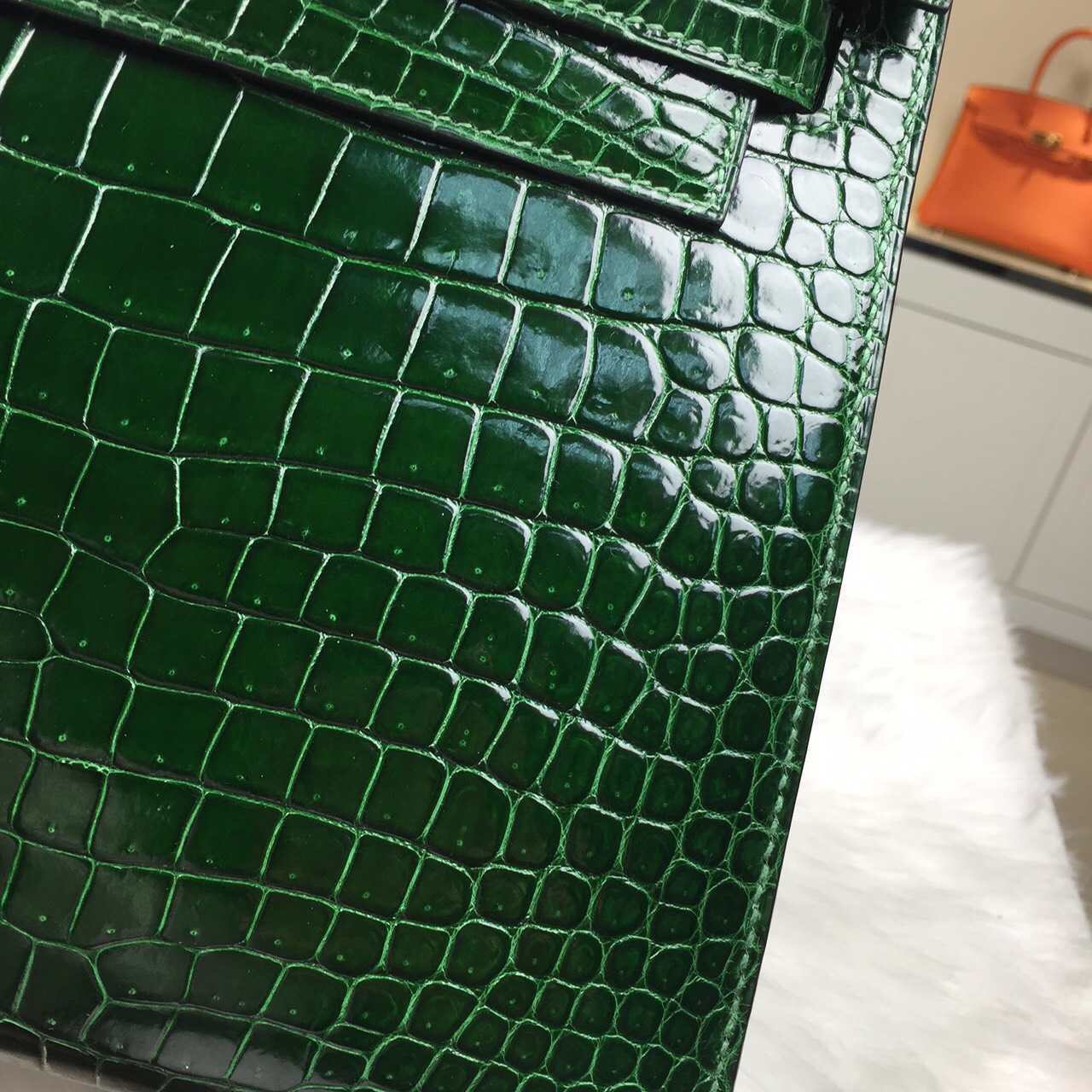 Fashion Hermes Kelly28 CK67 Vert Fonce Crocodile Porosus Leather
