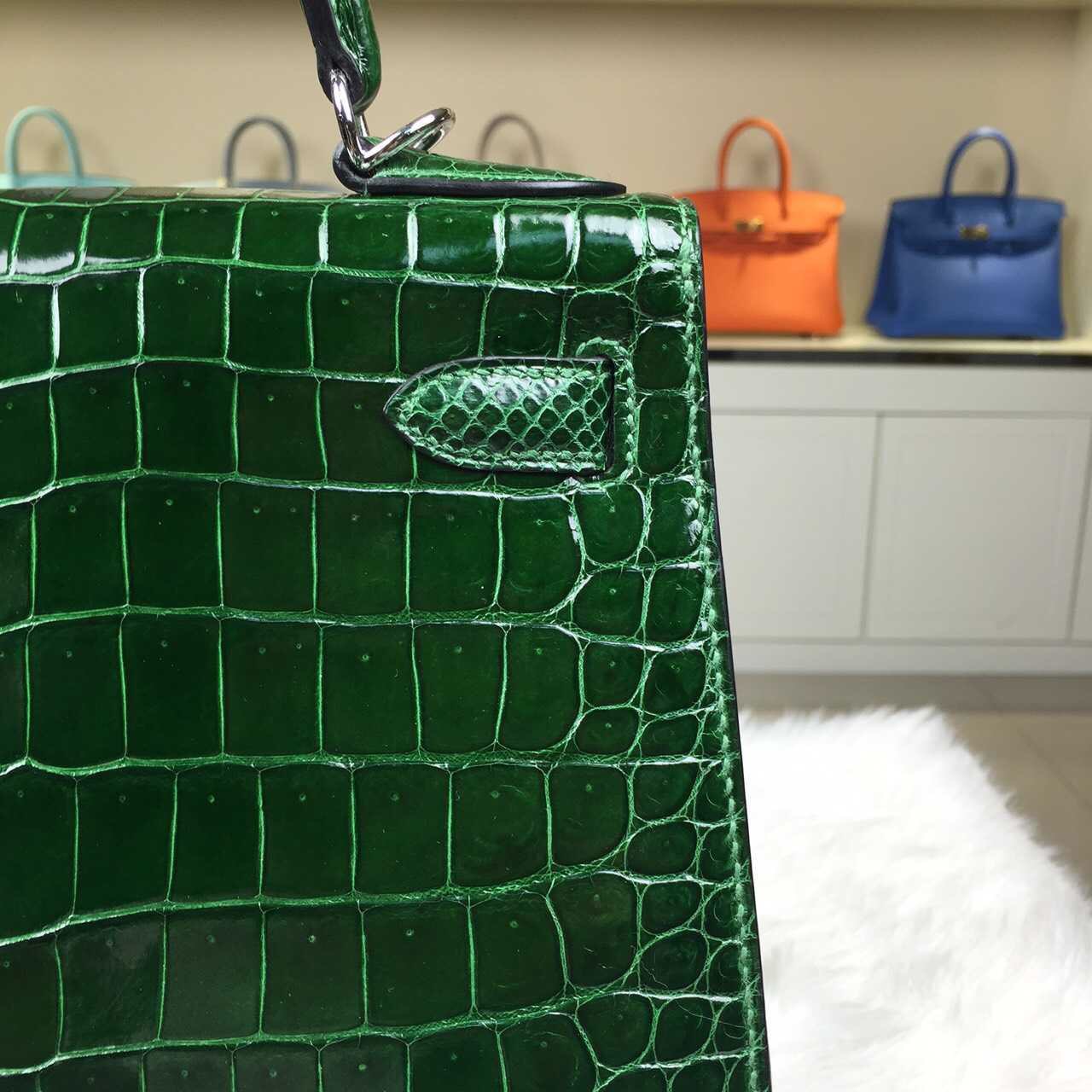 Fashion Hermes Kelly28 CK67 Vert Fonce Crocodile Porosus Leather