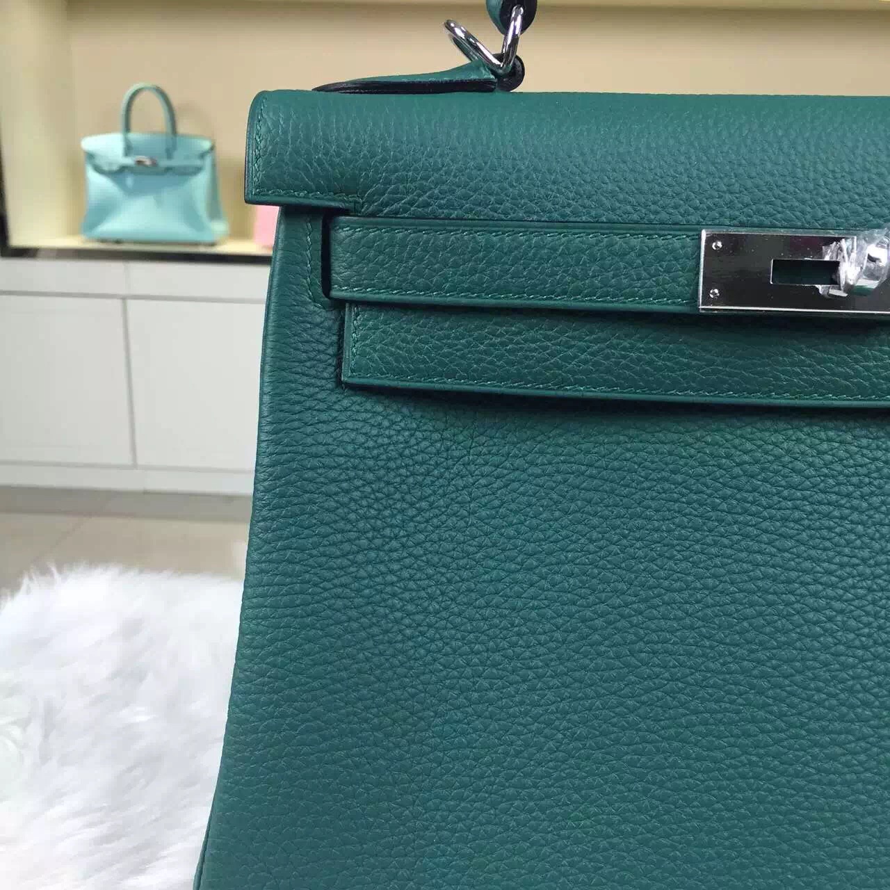 Discount Hermes Z6 Malachite Green Togo Leather Kelly Bag28CM