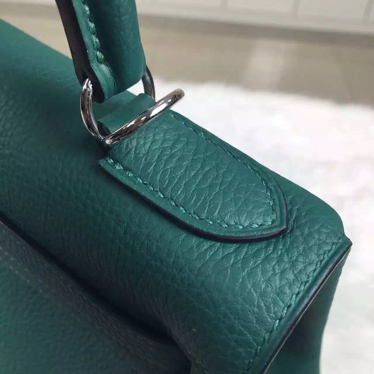 Discount Hermes Z6 Malachite Green Togo Leather Kelly Bag28CM