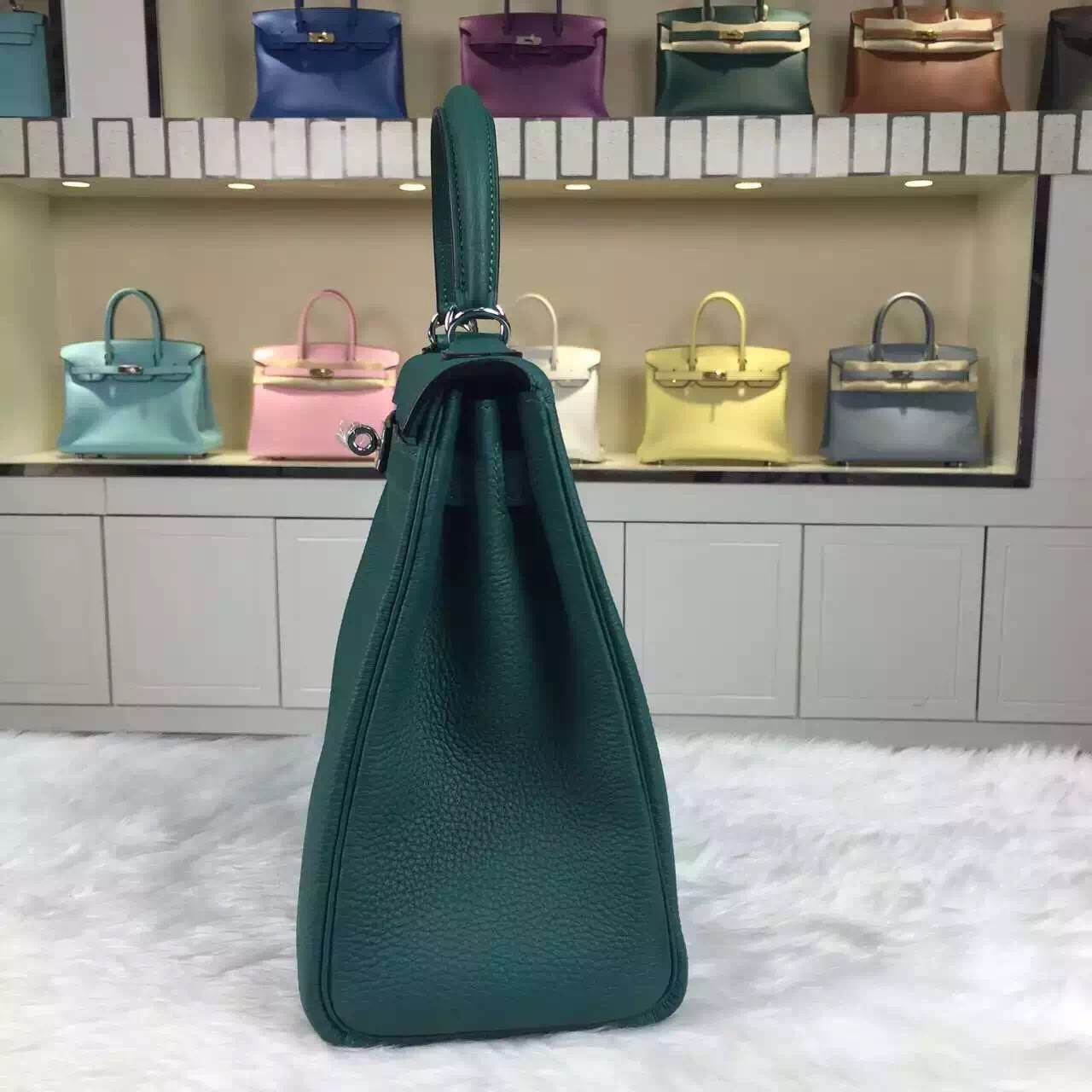Discount Hermes Z6 Malachite Green Togo Leather Kelly Bag28CM