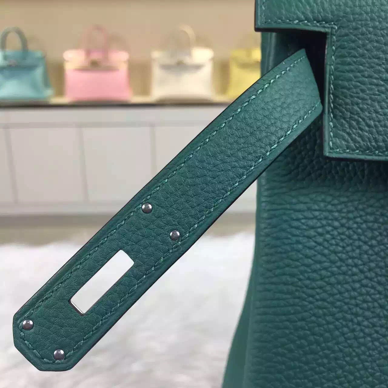 Discount Hermes Z6 Malachite Green Togo Leather Kelly Bag28CM