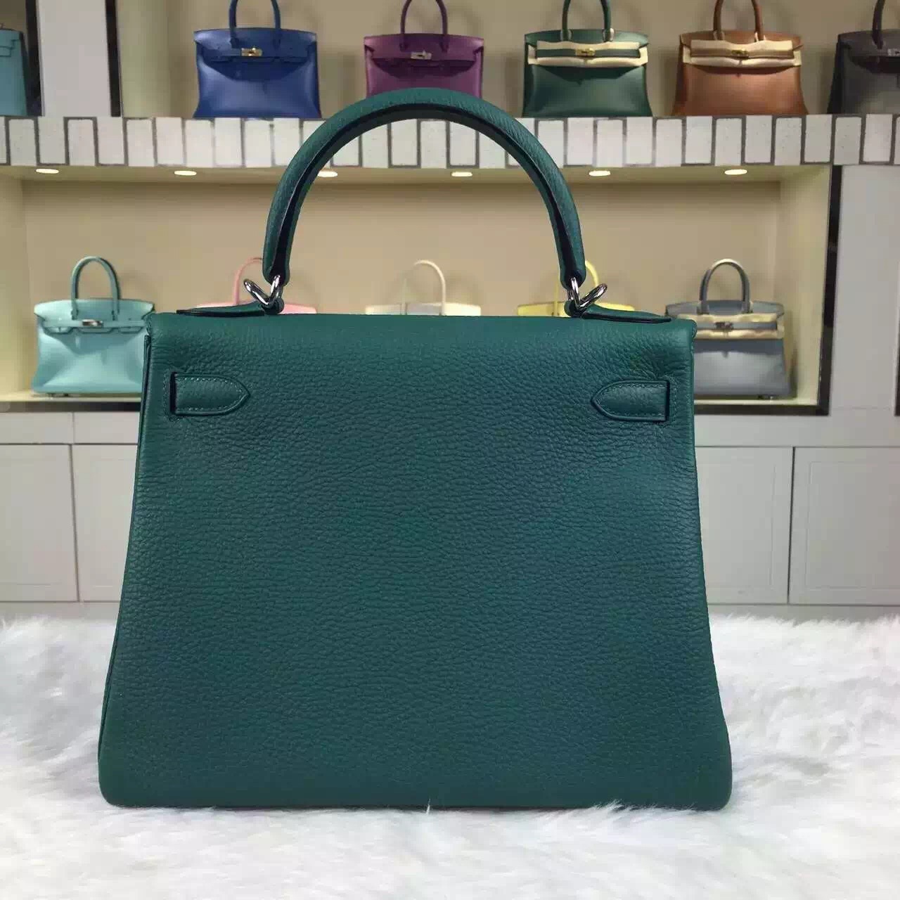Discount Hermes Z6 Malachite Green Togo Leather Kelly Bag28CM
