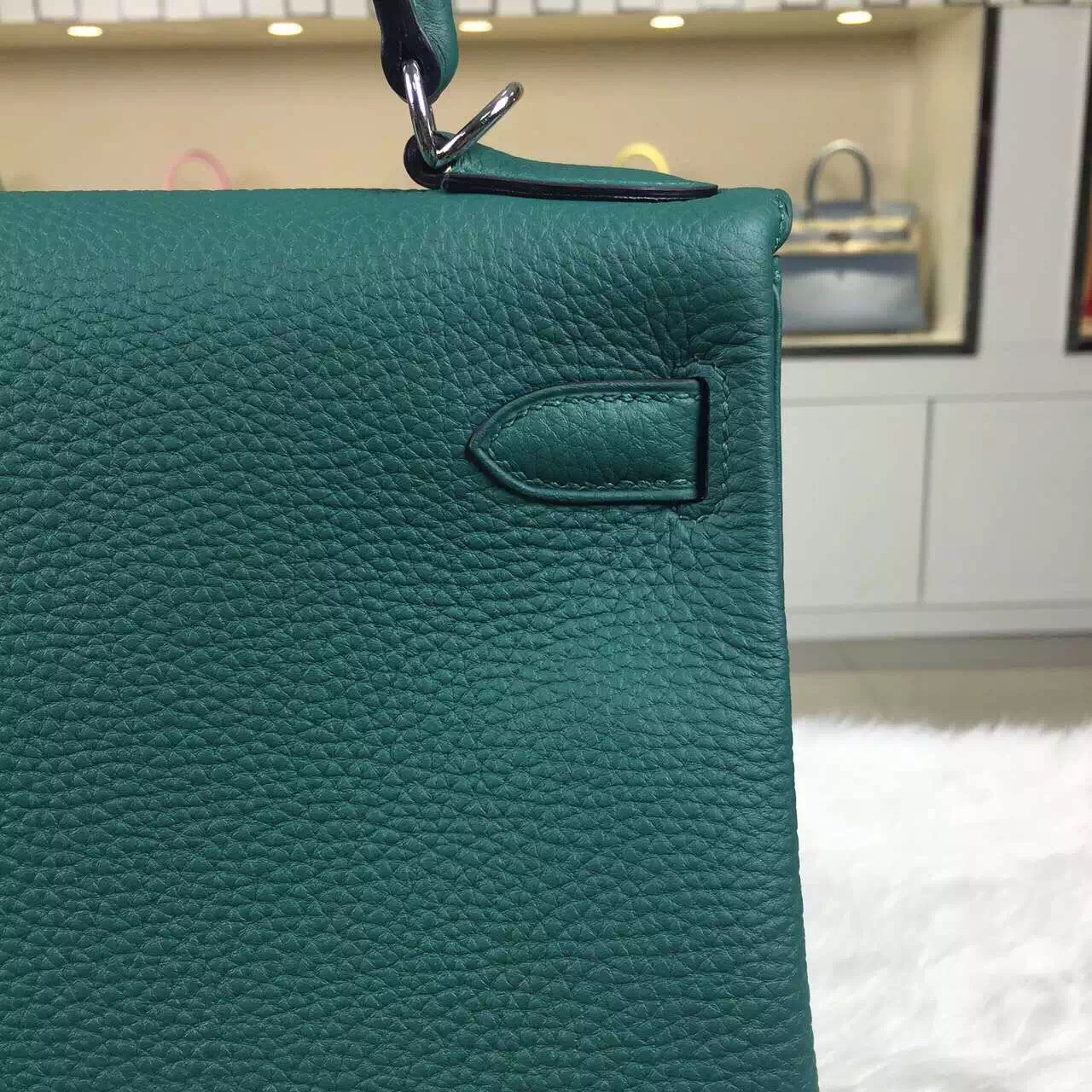Discount Hermes Z6 Malachite Green Togo Leather Kelly Bag28CM