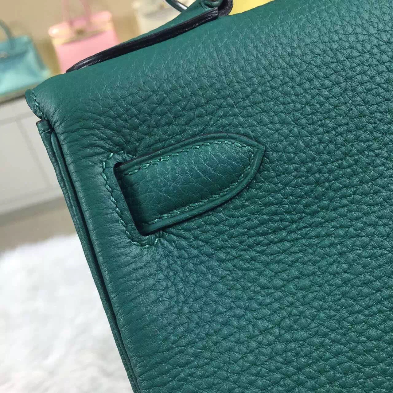 Discount Hermes Z6 Malachite Green Togo Leather Kelly Bag28CM