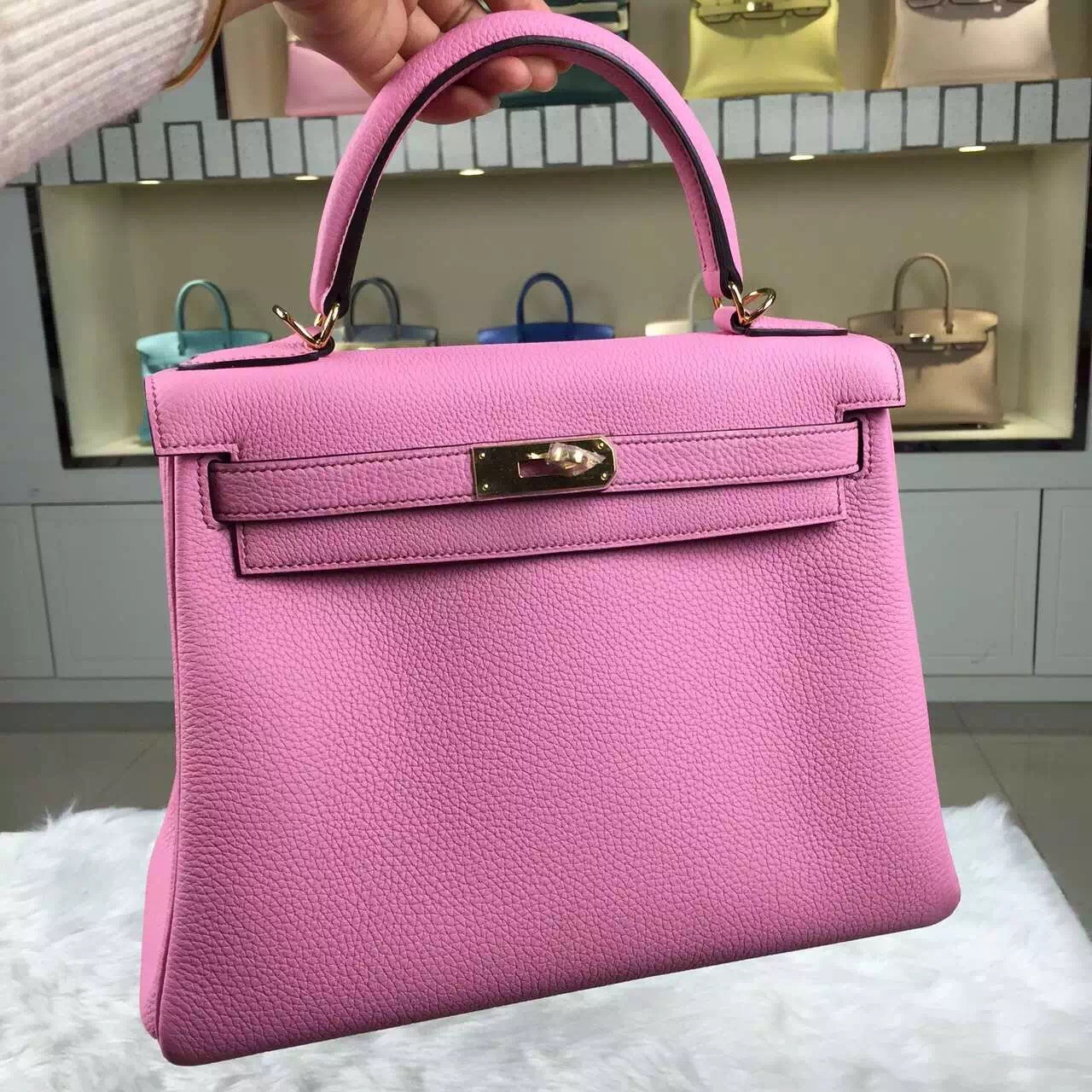 Wholesale Hermes Kelly Bag28CM 5P Rose Sakura Togo Calfskin Leather