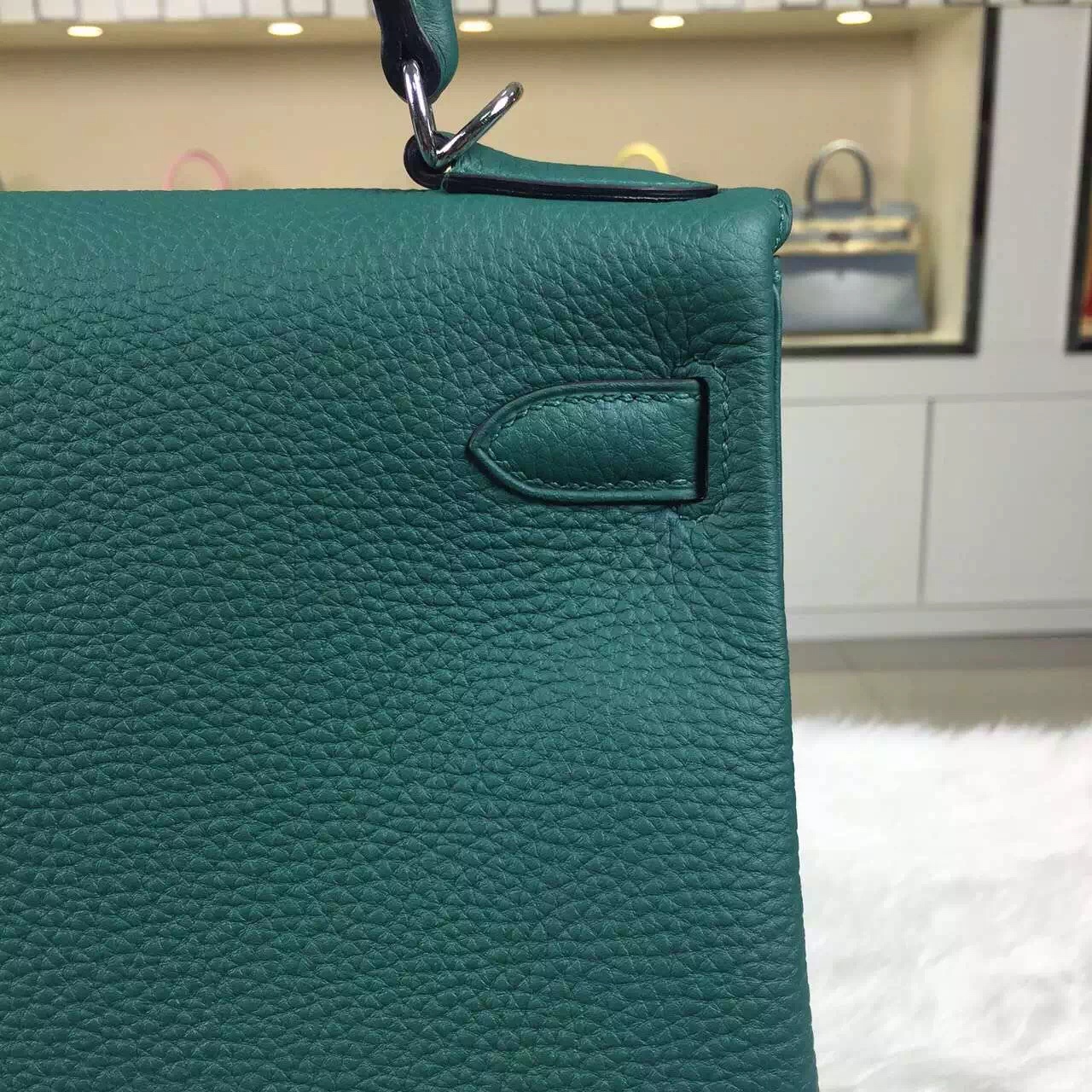 Luxury Women’s Bag Hermes Z6 Malachite Green Kelly Bag 28CM Togo Leather