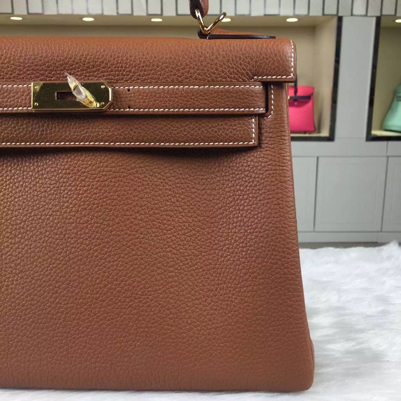 On Sale Hermes CK37 Gold Kelly28 Togo Calfskin Leather Tote Bag