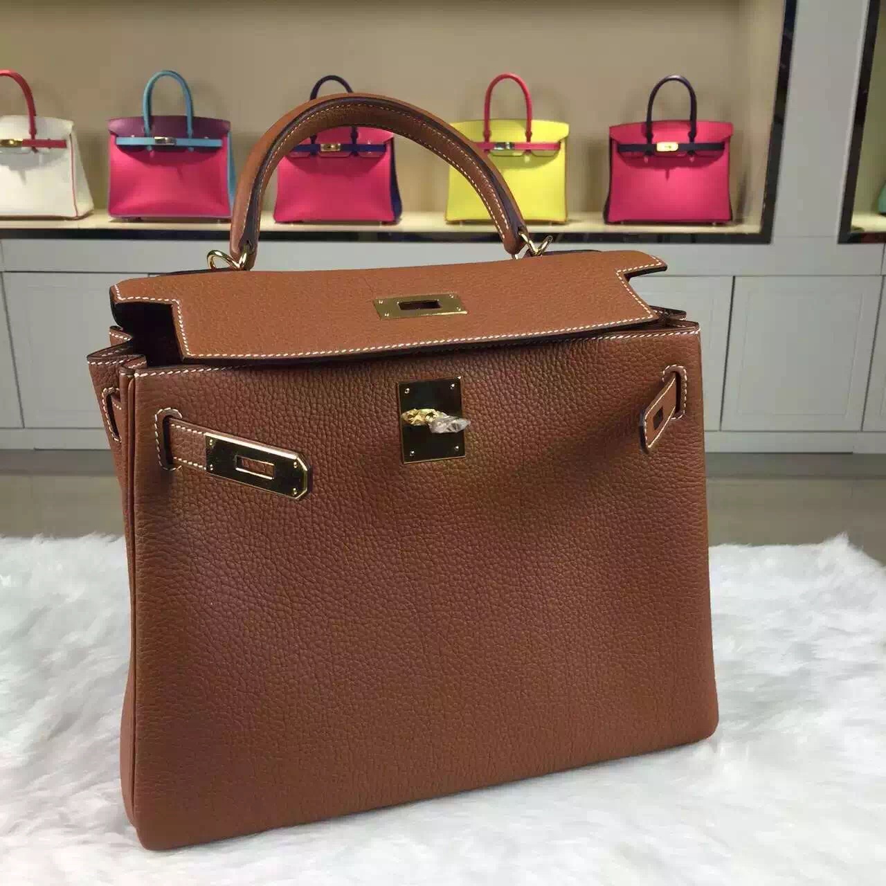 On Sale Hermes CK37 Gold Kelly28 Togo Calfskin Leather Tote Bag