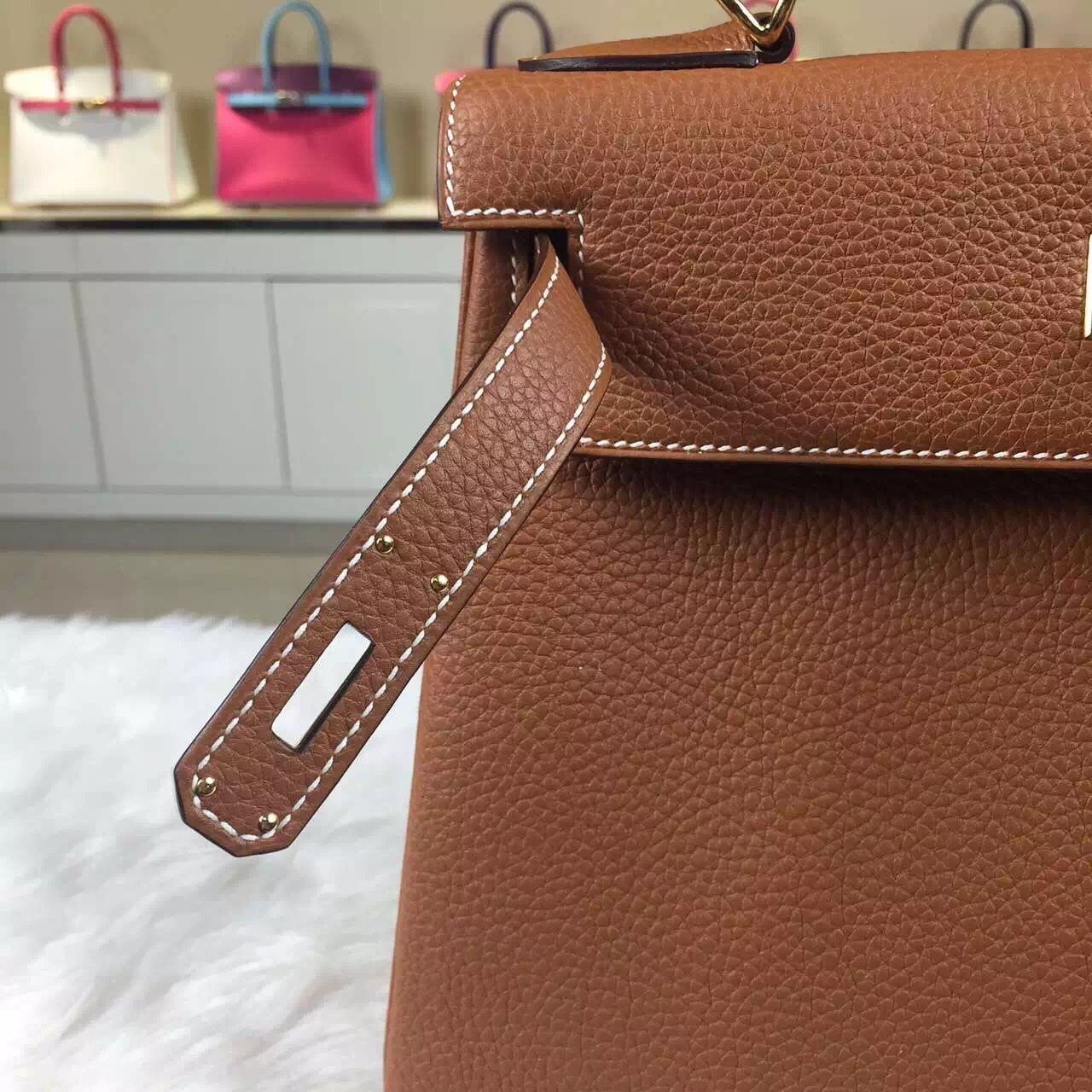 On Sale Hermes CK37 Gold Kelly28 Togo Calfskin Leather Tote Bag