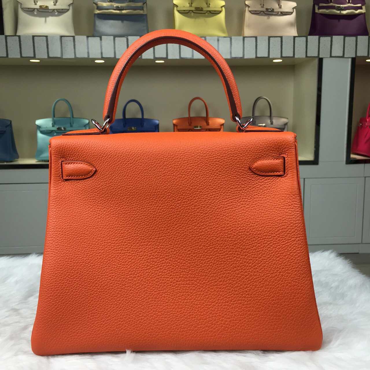 Hand Stitching Hermes Orange Togo Leather Kelly Bag28CM Retourne