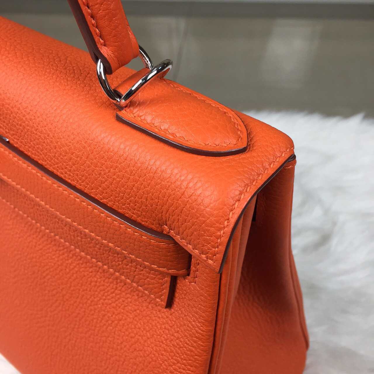 Hand Stitching Hermes Orange Togo Leather Kelly Bag28CM Retourne