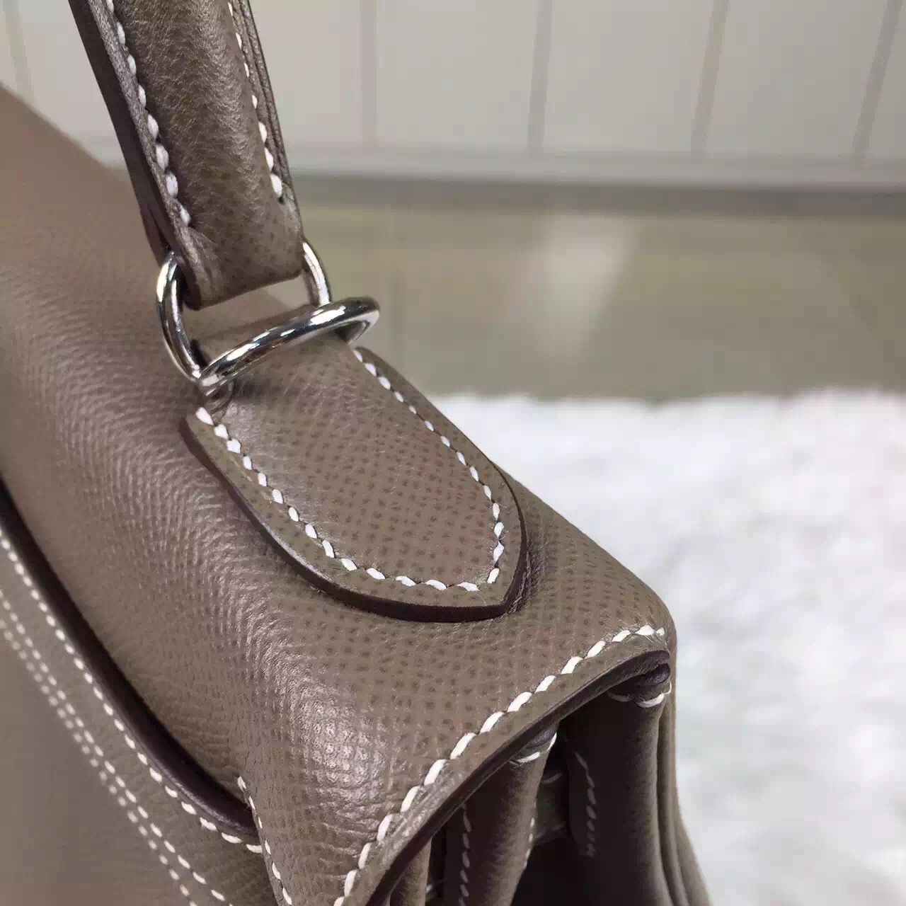 Hot Sale Hermes Kelly28 Retourne C81 Etoupe Grey Epsom Leather