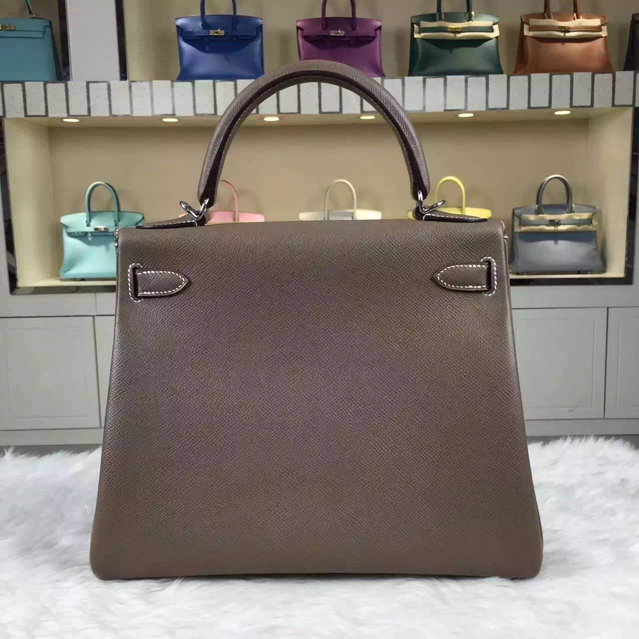 Hot Sale Hermes Kelly28 Retourne C81 Etoupe Grey Epsom Leather