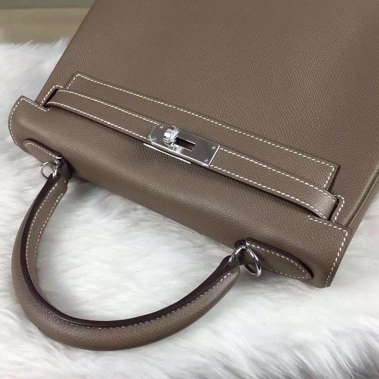 Hot Sale Hermes Kelly28 Retourne C81 Etoupe Grey Epsom Leather