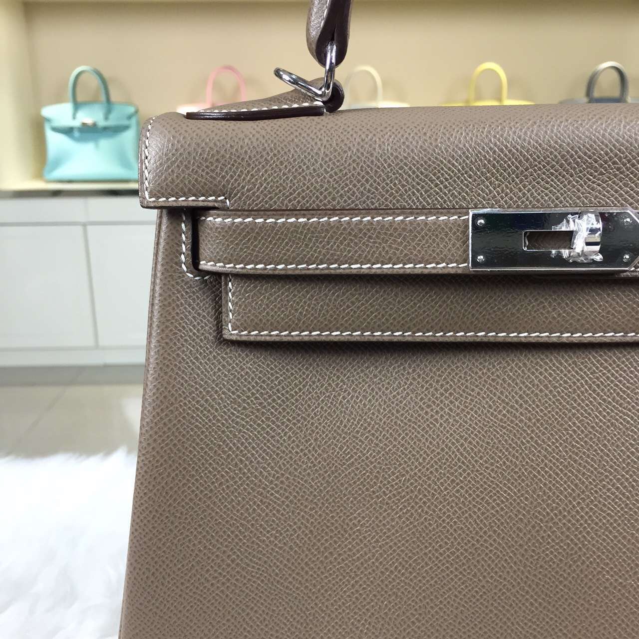 Hot Sale Hermes Kelly28 Retourne C81 Etoupe Grey Epsom Leather