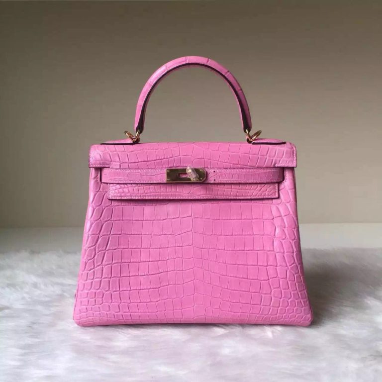 Hermes Crocodile Matt Leather Kelly Bag  28cm in 5P Sakura Pink