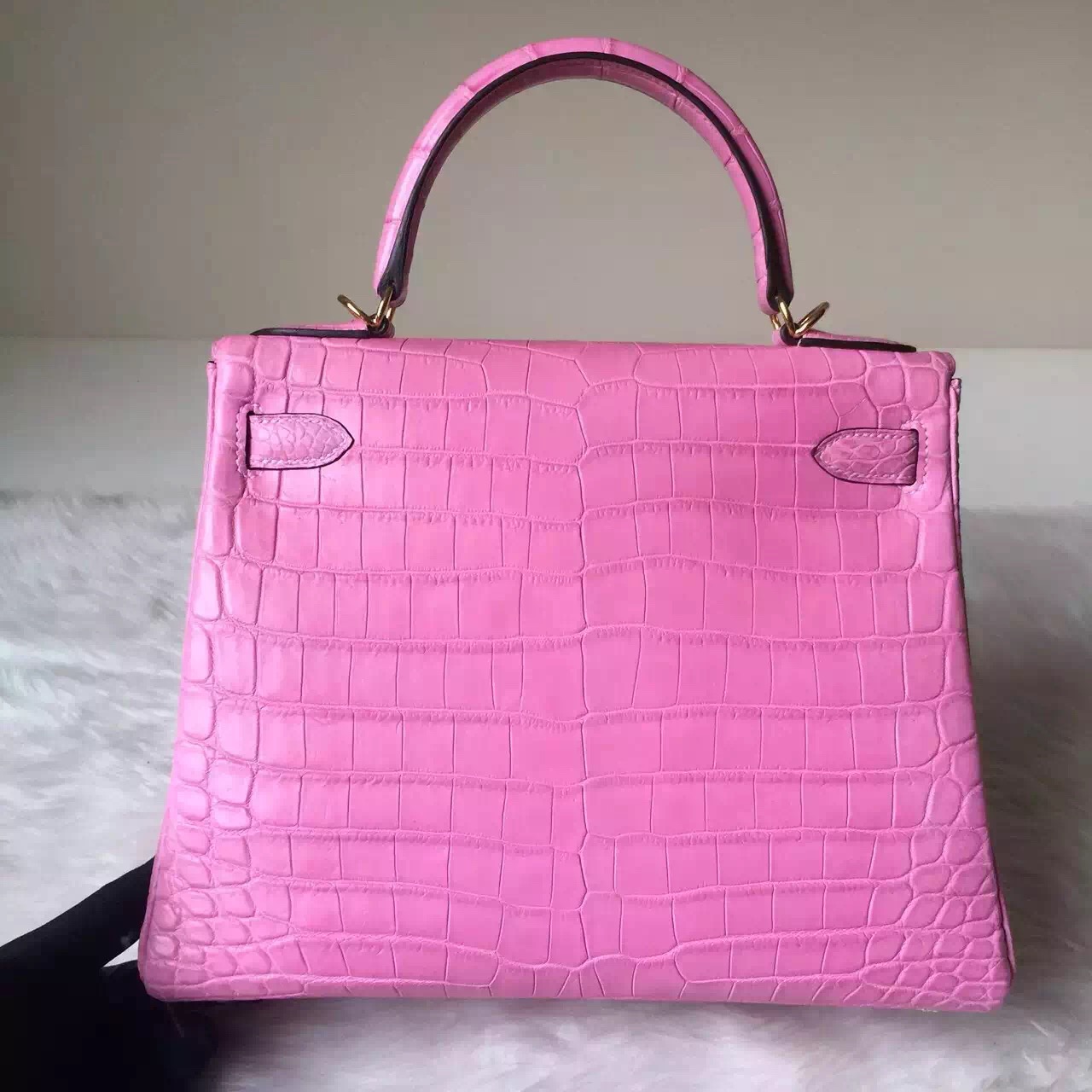 Hermes Crocodile Matt Leather Kelly Bag 28cm in 5P Sakura Pink