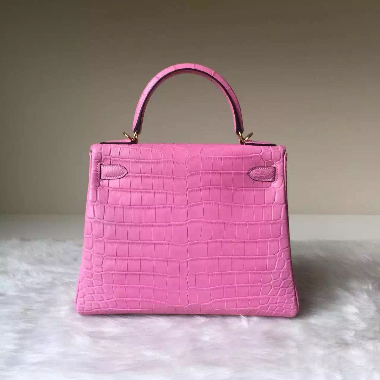 Hermes Crocodile Matt Leather Kelly Bag 28cm in 5P Sakura Pink
