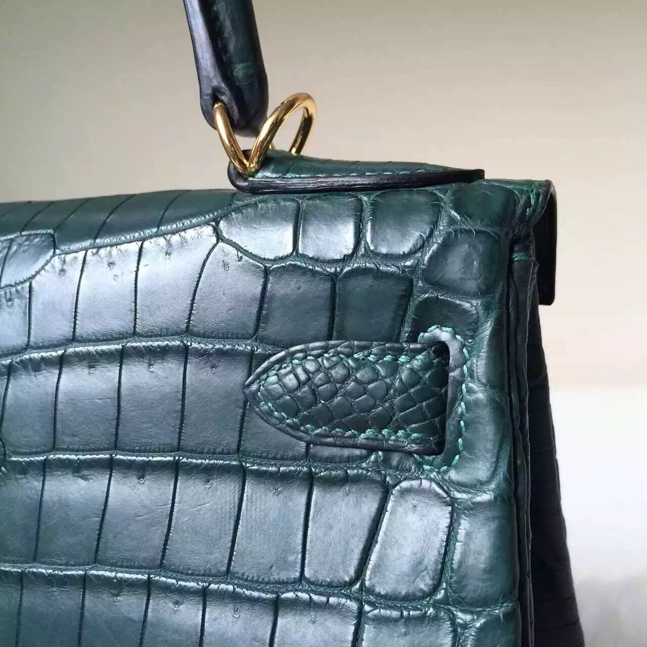 Cheap Hermes 1T Vert Tipien Crocodile Matt Leather Kelly 28cm