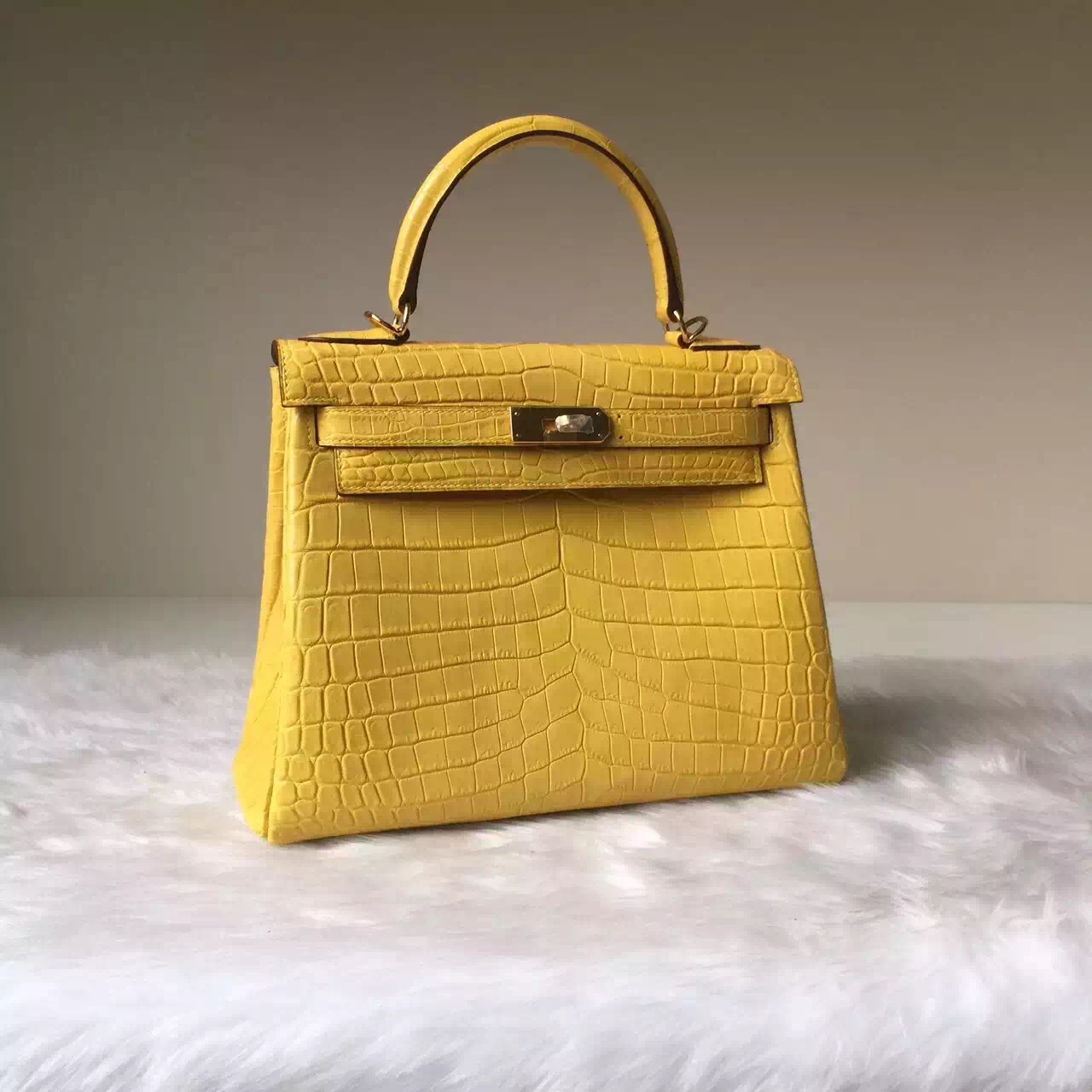 Online Shopping Hermes Kelly 28cm M9 Mimosa Original Crocodile Matt Leather