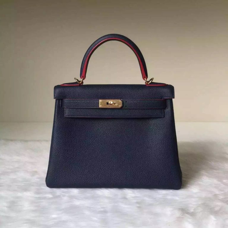 Hermes Bag Website Togo Leather Retourne Kelly Bag  28CM in 7K Blue Saphir