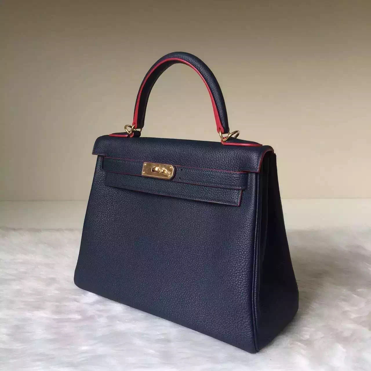 Hermes Bag Website Togo Leather Retourne Kelly Bag 28CM in 7K Blue Saphir