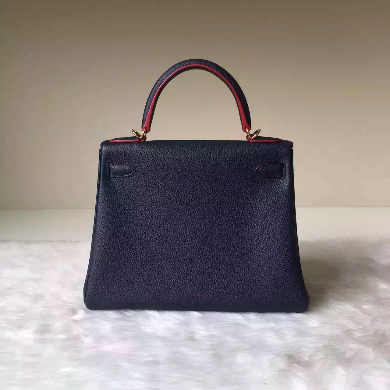 Hermes Bag Website Togo Leather Retourne Kelly Bag 28CM in 7K Blue Saphir