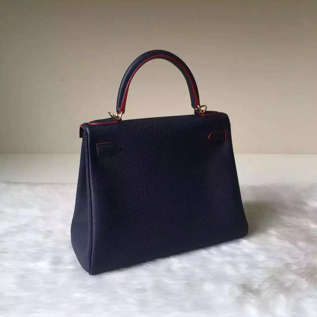 Hermes Bag Website Togo Leather Retourne Kelly Bag 28CM in 7K Blue Saphir