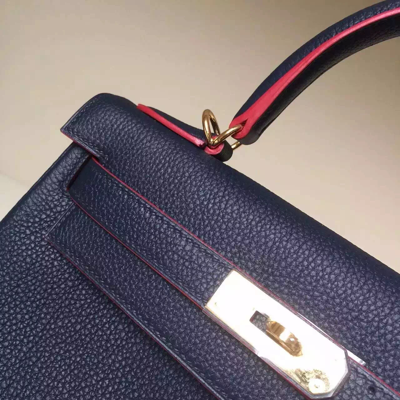 Hermes Bag Website Togo Leather Retourne Kelly Bag 28CM in 7K Blue Saphir