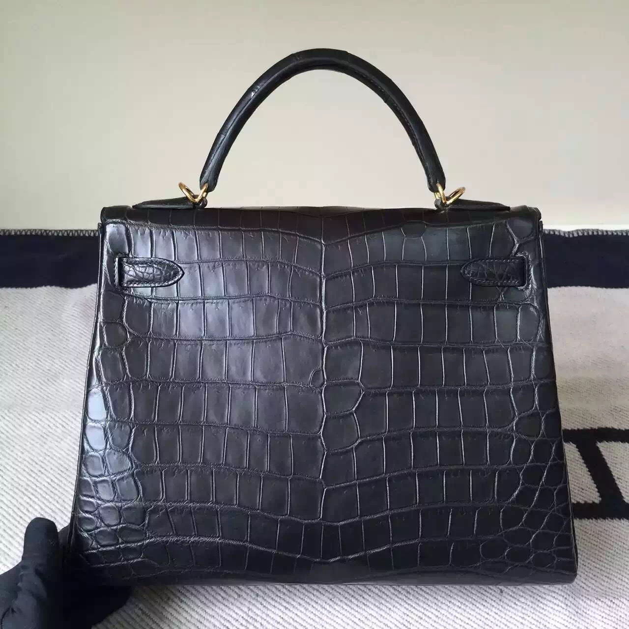 Discount Hermes Kelly Bag 28CM in CK89 Black Crocodile Matt Leather