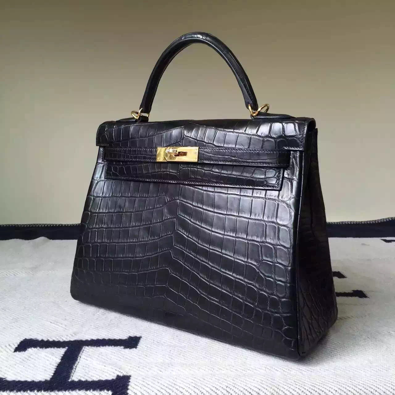 Discount Hermes Kelly Bag 28CM in CK89 Black Crocodile Matt Leather