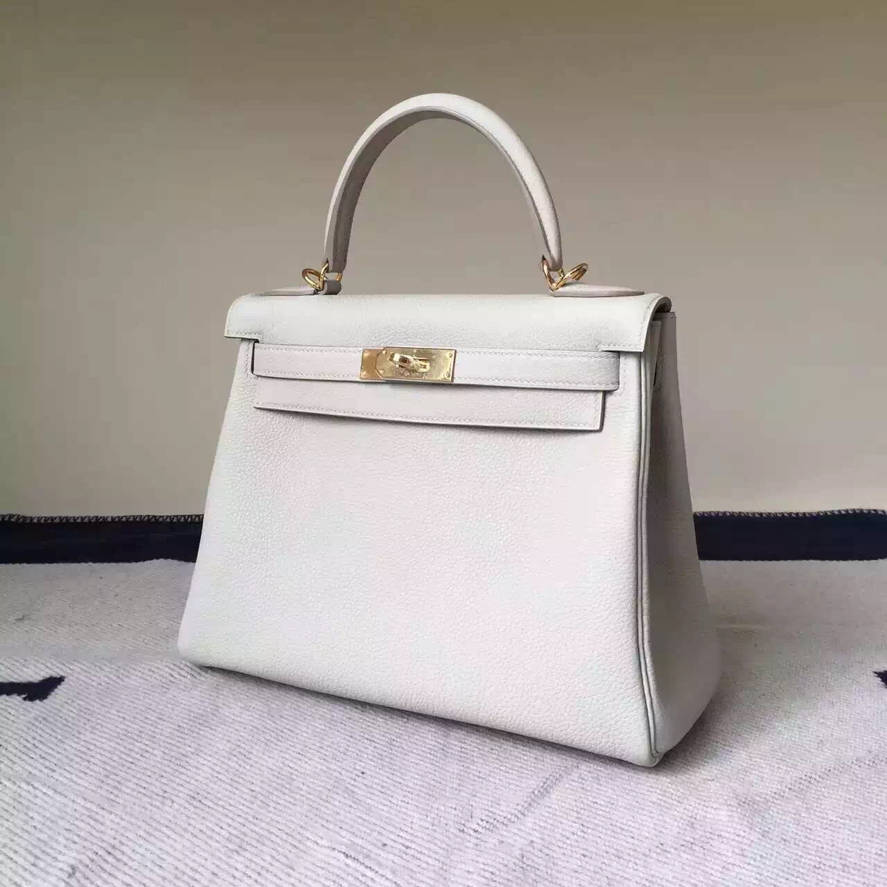 Wholesale Hermes CK80 Pearl Grey Togo Calfskin Leather Kelly Bag 28cm
