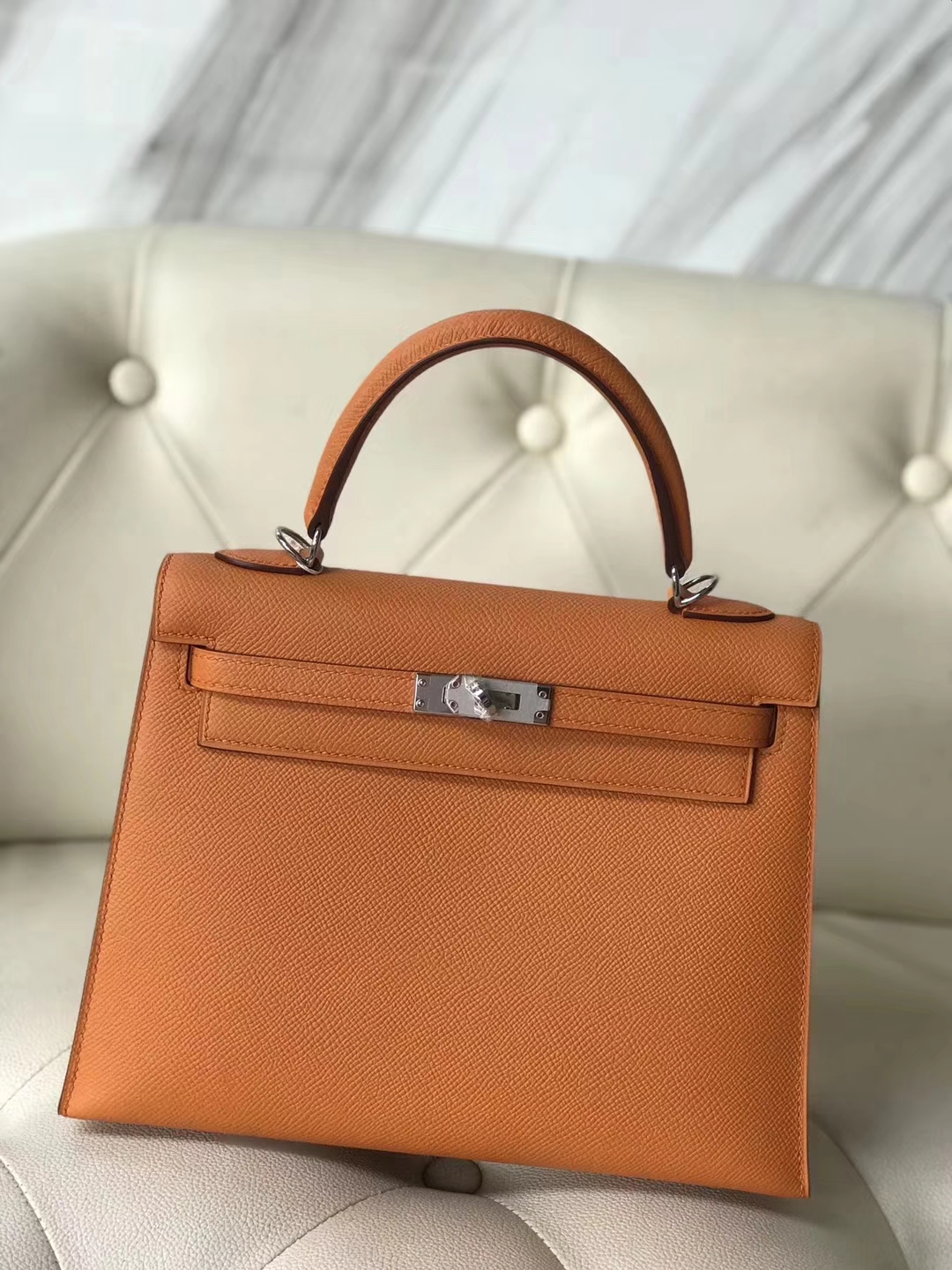 Fashion Hermes Epsom Calf Kelly25CM Bag Autumn New Color Light Orange