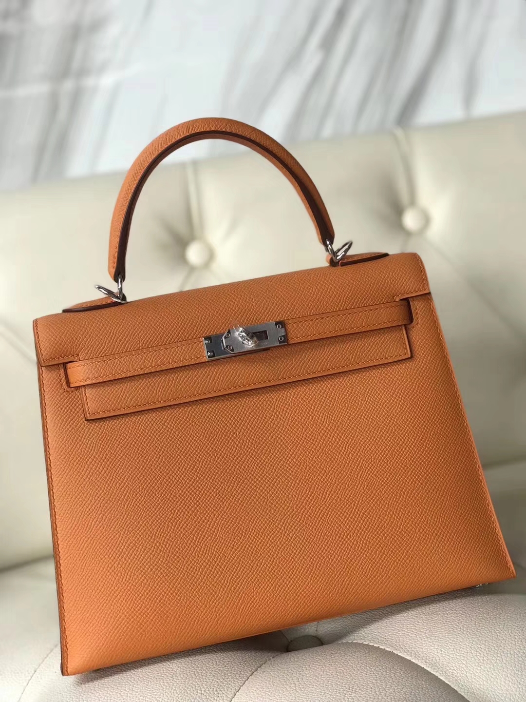 Fashion Hermes Epsom Calf Kelly25CM Bag Autumn New Color Light Orange