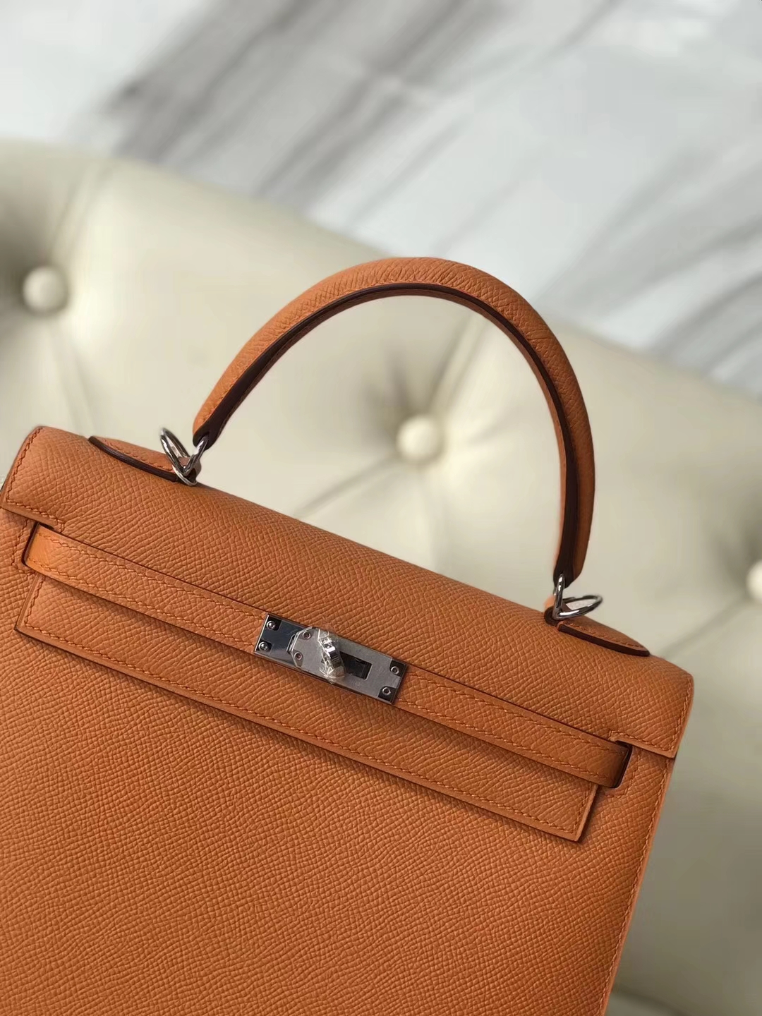 Fashion Hermes Epsom Calf Kelly25CM Bag Autumn New Color Light Orange