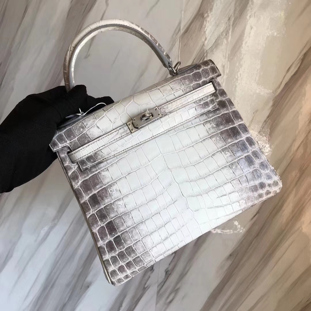 Elegant Hermes Himalaya Color Crocodile Leather Kelly25CM Bag Silver Hardware