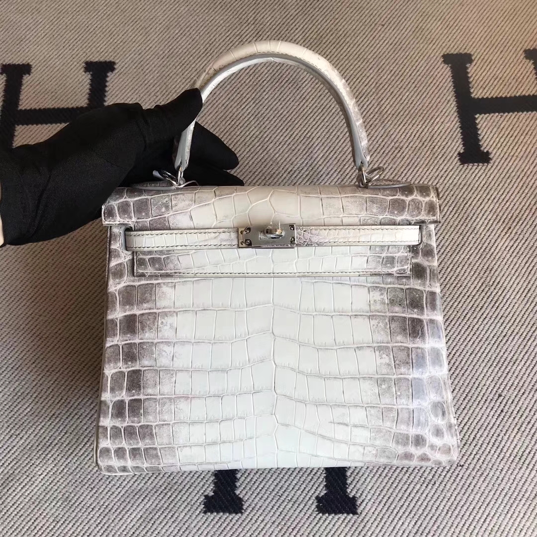 Elegant Hermes Himalaya Color Crocodile Leather Kelly25CM Bag Silver Hardware
