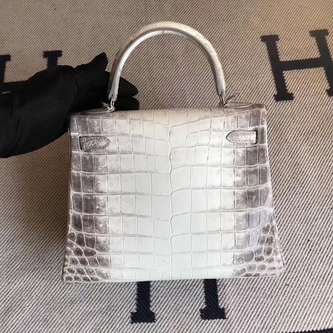Elegant Hermes Himalaya Color Crocodile Leather Kelly25CM Bag Silver Hardware