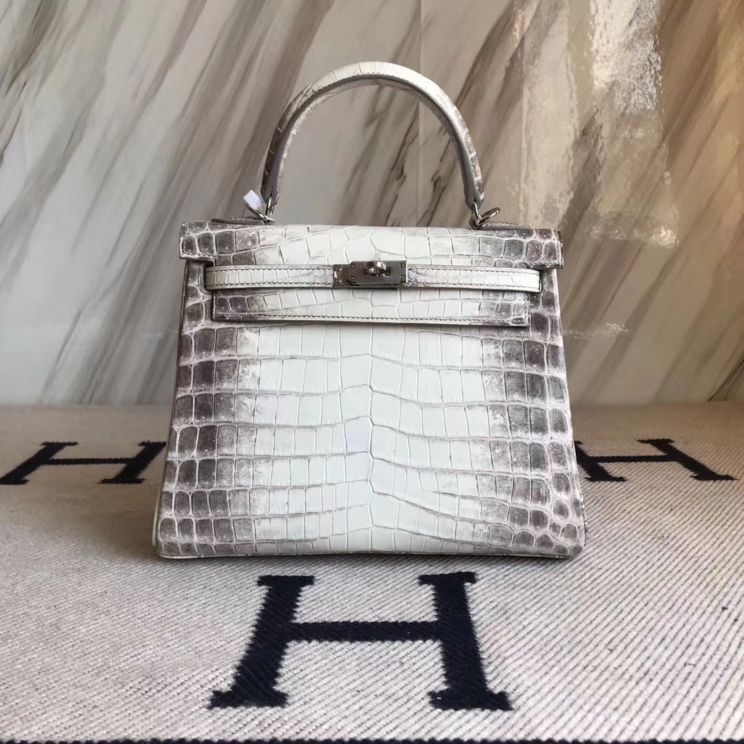 Elegant Hermes Himalaya Color Crocodile Leather Kelly25CM Bag Silver Hardware